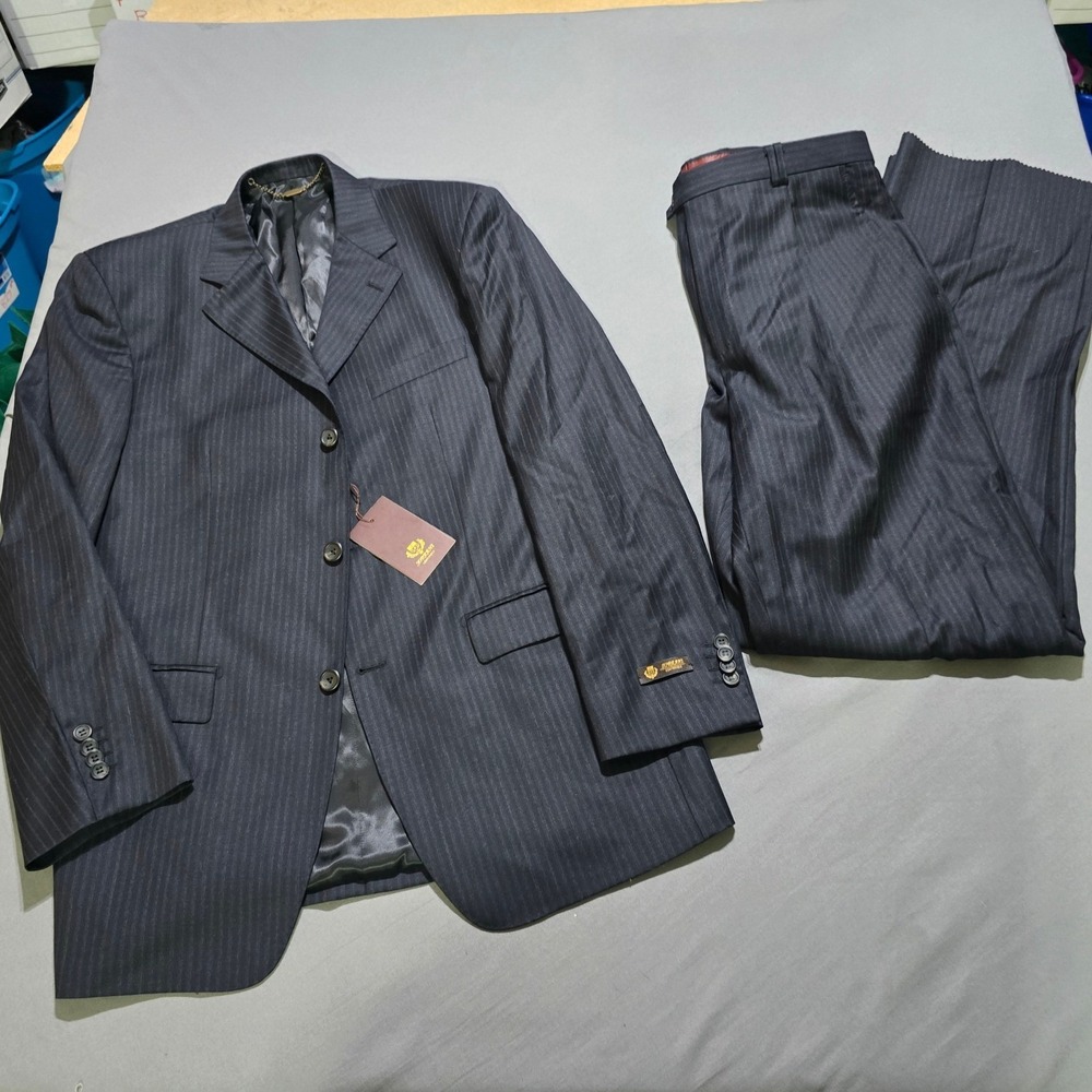 Sorrent Sartoriale Suit jacket 40 pants 34x36‎ raw hem Pinstripe Super 140s Wool